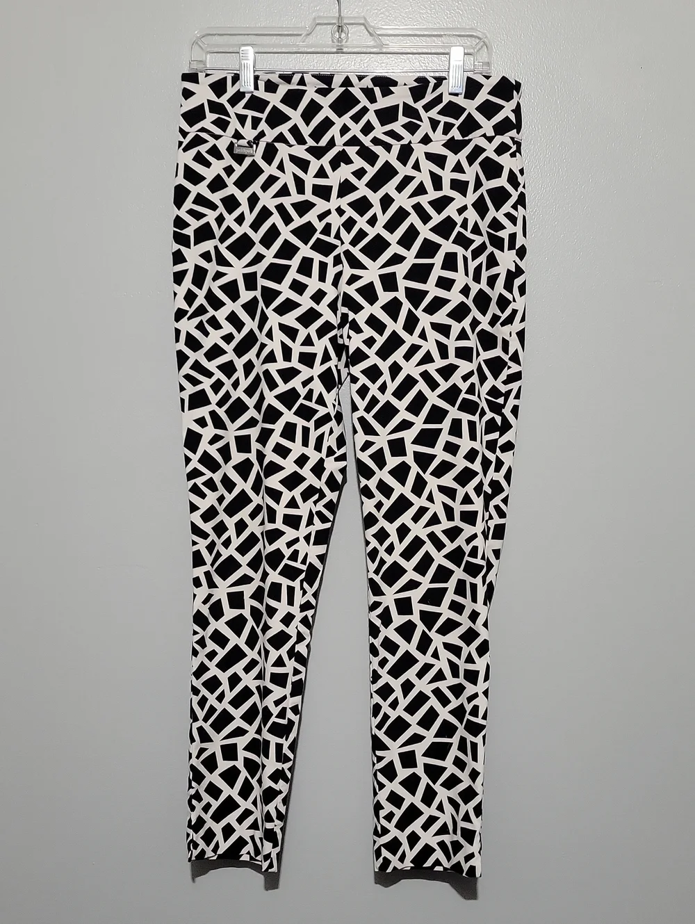 Peck & Peck Women's Black White Geometric Pull-on Ankle Pants Sz 10 Career